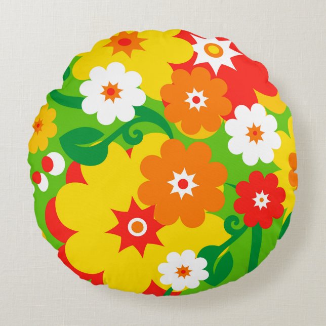 Funny Flower Power Wallpaper Round Cushion (Front)