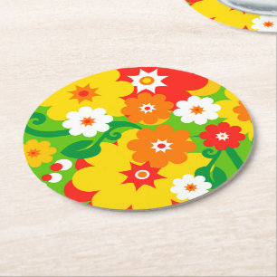 Funny Flower Power Wallpaper Round Paper Coaster