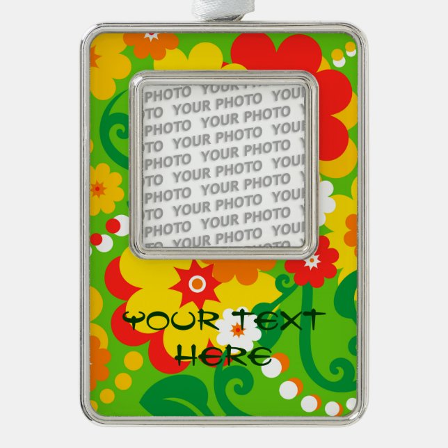 Funny Flower Power Wallpaper Silver Plated Framed Ornament (Front)