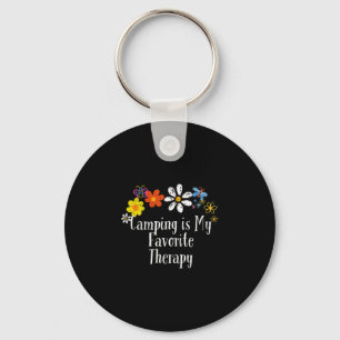 Funny flowers graphic camping is favourite therapy key ring