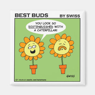 Funny Flowers Moustache Caterpillar Cartoon Magnet