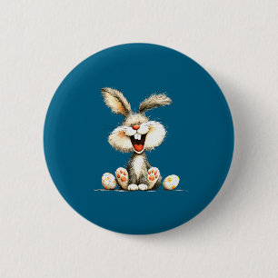 Funny fluffy bunny with wild fur cute rabbit art 6 cm round badge