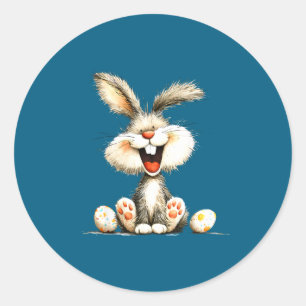 Funny fluffy bunny with wild fur cute rabbit art classic round sticker