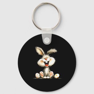 Funny fluffy bunny with wild fur cute rabbit art key ring