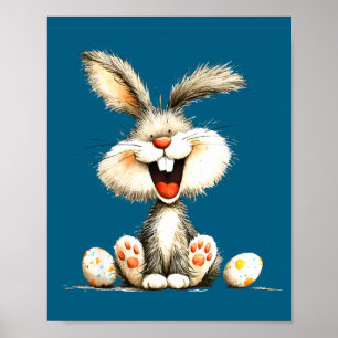 Funny fluffy bunny with wild fur cute rabbit art poster