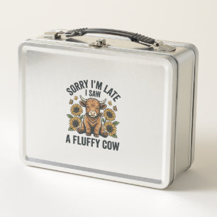 Funny Fluffy Cow Sunflower Vintage Engraving T-Shi Metal Lunch Box