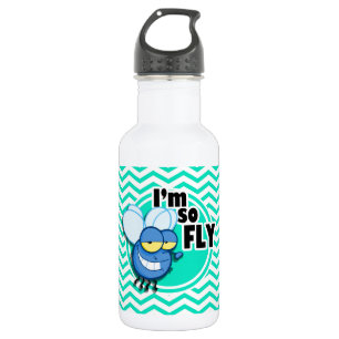 Funny Fly; Aqua Green Chevron 532 Ml Water Bottle