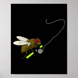 Funny Fly Fishing Fly with Rod Angler Humour for Poster