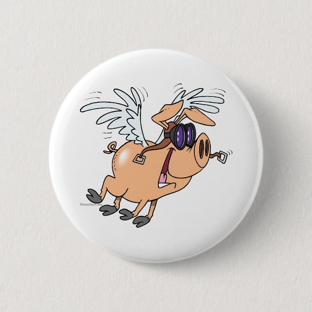 funny flying pig flyer cartoon 6 cm round badge (Front)
