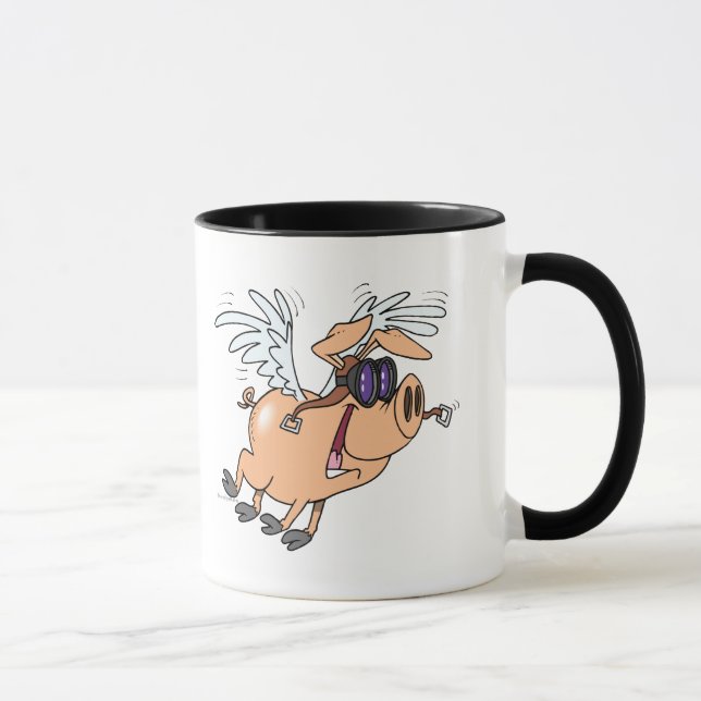 funny flying pig flyer cartoon mug (Right)