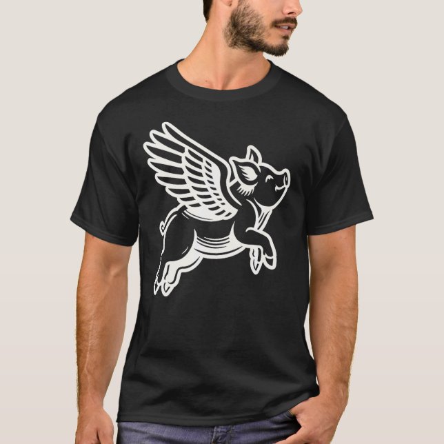 Funny Flying Pig Oink Aviator T-Shirt (Front)