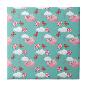 Funny Flying Pig Pattern Ceramic Tile