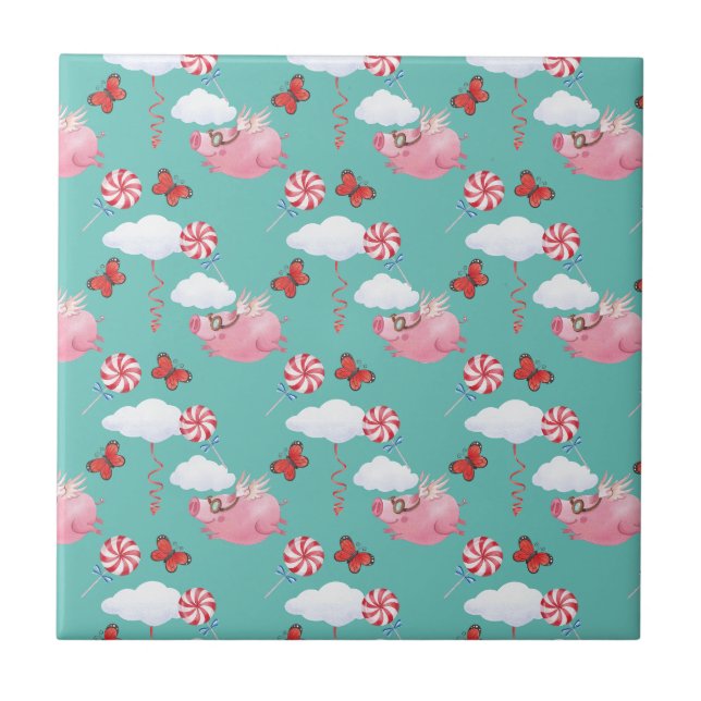 Funny Flying Pig Pattern Ceramic Tile (Front)