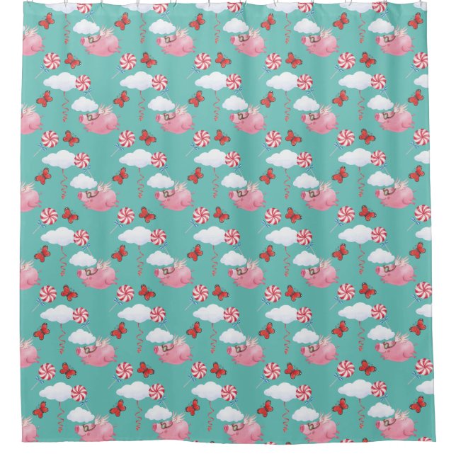 Funny Flying Pig Pattern Shower Curtain (Front)