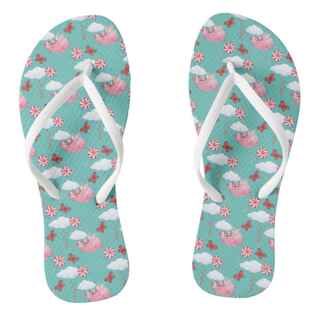 Funny Flying Pig Pattern Thongs (Footbed)