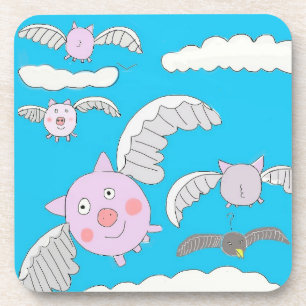 Funny Flying Pigs and Bemused Crow  Coaster
