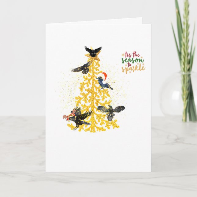 Funny flying Ravens Christmas greeting card (Front)