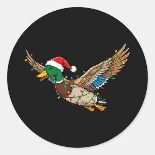 Funny flying santa duck christmas lights animal classic round sticker