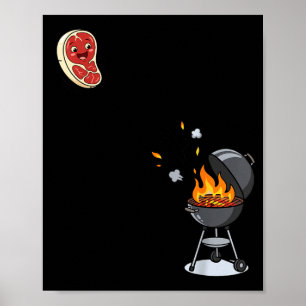 Funny Flying Steak Cartoon Grill Humour Steak Dive Poster