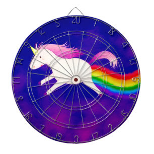 Funny Flying Unicorn Farting a Rainbow Dartboard