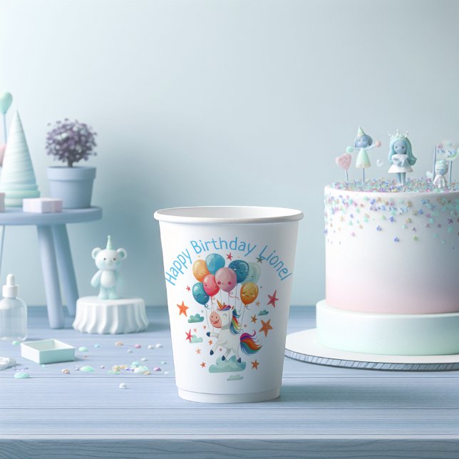 Funny Flying Unicorn Rainbow Colours 1st Birthday Paper Cups (Creator Uploaded)