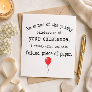 Funny 'Folded Piece of Paper' Birthday Card