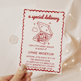 Funny Food A Special Delivery Pizza Baby Shower Invitation