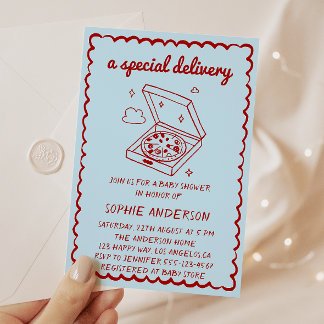 Funny Food A Special Delivery Pizza Baby Shower Invitation