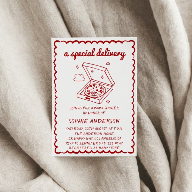 Funny Food A Special Delivery Pizza Baby Shower Invitation (Creator Uploaded)