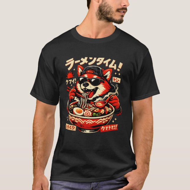 Funny Food Art T-Shirt – Japanese Ramen Animal Gra (Front)