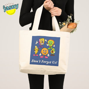 Funny Food Cartoon Characters Large Tote Bag