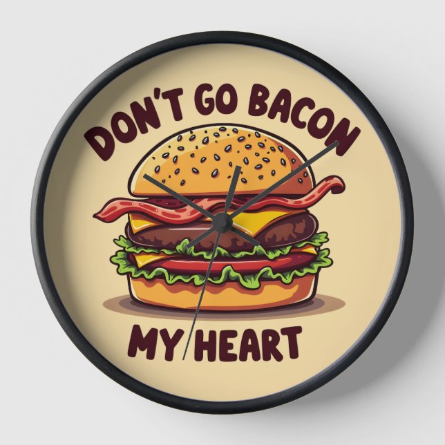 Funny Food Pun Bacon Lover Cheeseburger Design Clock (Front)