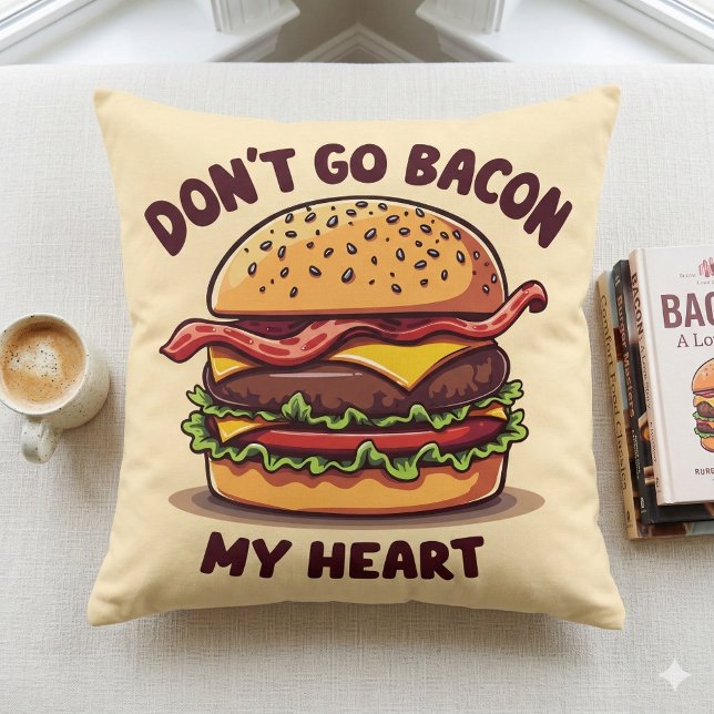 Funny Food Pun Bacon Lover Cheeseburger Design Cushion (Funny Food Pun Bacon Lover Cheeseburger Design Throw Pillow Mockup A)