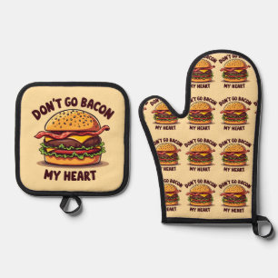 Funny Food Pun Bacon Lover Cheeseburger Design Oven Mitt & Pot Holder Set
