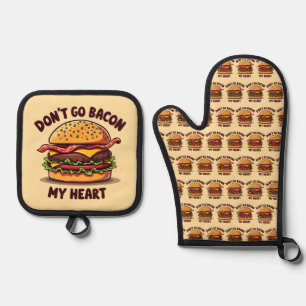 Funny Food Pun Bacon Lover Cheeseburger Design Oven Mitt & Pot Holder Set