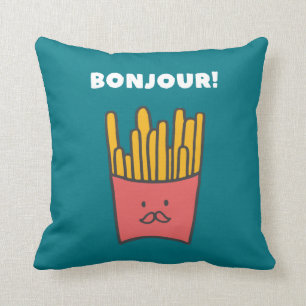 Funny Food Pun Humour French Fries Bonjour Cushion