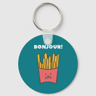 Funny Food Pun Humour French Fries Bonjour Key Ring