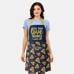 Funny Food Pun Love Triangle Retro Pizza Pattern Apron
