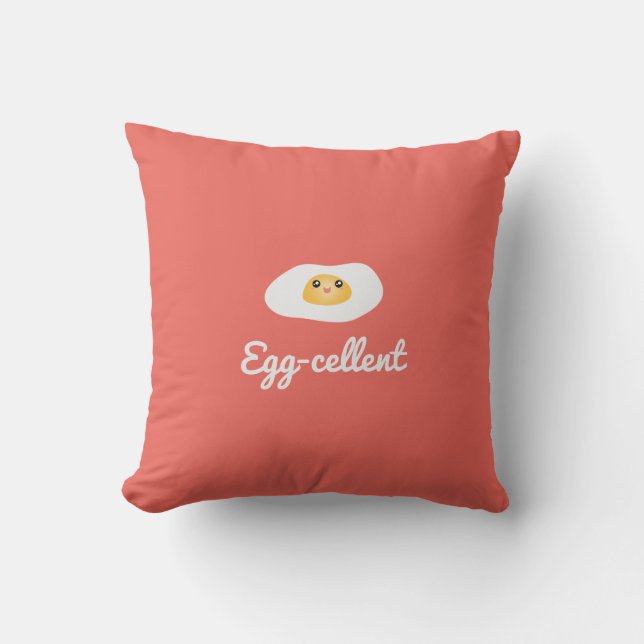 Funny Foodie Cute Egg Eggcellent Humourous Food Pu Cushion (Front)