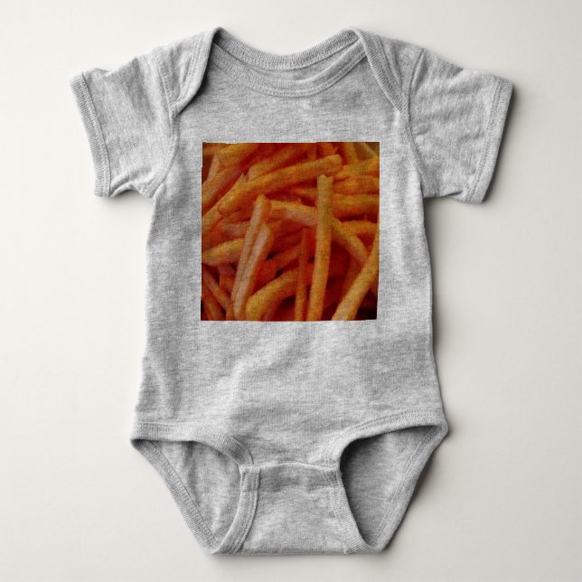 funny foodie humour junk food snack french fries baby bodysuit (Front)