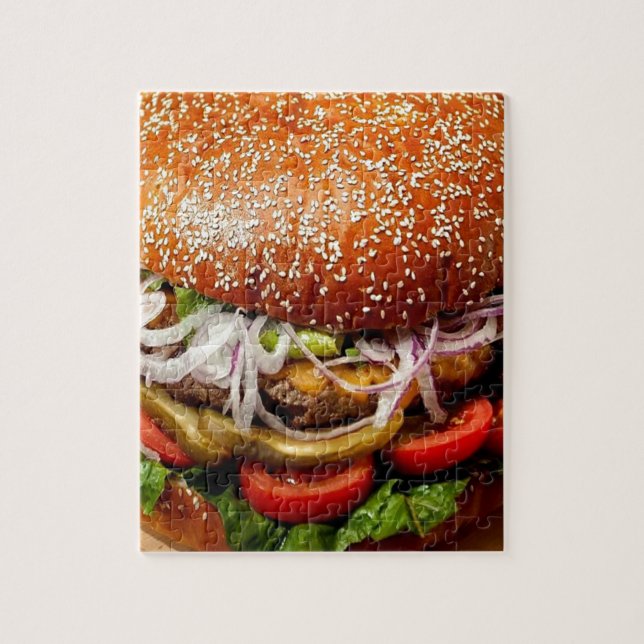 funny foodie novelty cheeseburger hamburger jigsaw puzzle (Vertical)