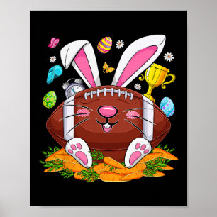 Funny Football And Bunny Face Eggs Happy Easter Da Poster