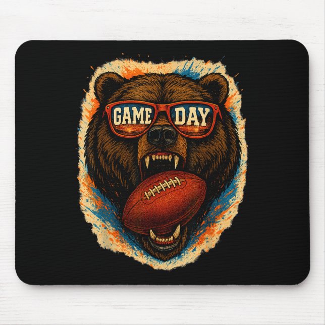 Funny Football Bear With Sungles, Game Day Bear  Mouse Pad (Front)