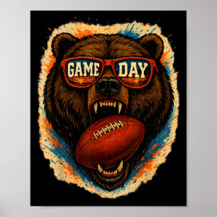 Funny Football Bear With Sungles, Game Day Bear Poster