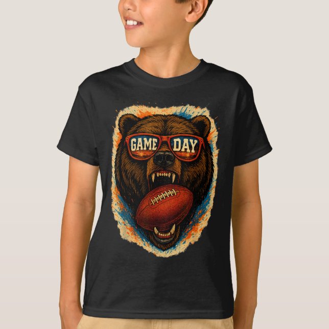 Funny Football Bear With Sungles, Game Day Bear  T-Shirt (Front)
