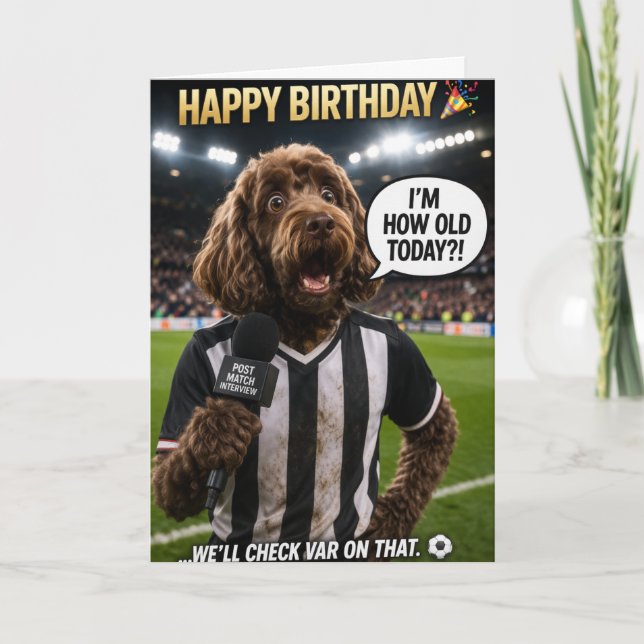 Funny Football Birthday Card Dog VAR Joke (Front)