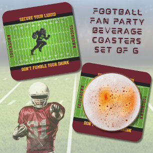 Funny Football Fan Party Beverage Coasters Set