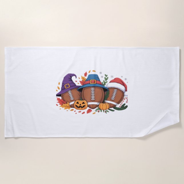 Funny Football Halloween Thanksgiving Xmas Spooky  Beach Towel (Front)
