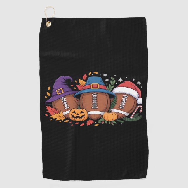 Funny Football Halloween Thanksgiving Xmas Spooky  Golf Towel (Front)