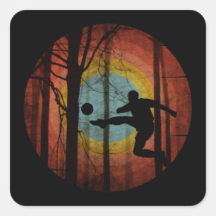 FUNNY FOOTBALL IN THE WOODS FOREST SQUARE STICKER